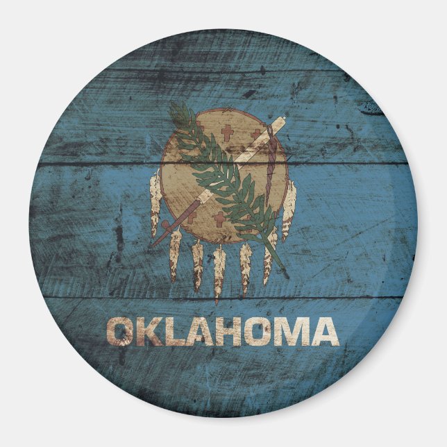 Oklahoma Statlig flagga på Old Wood Grain Magnet (Framsidan)