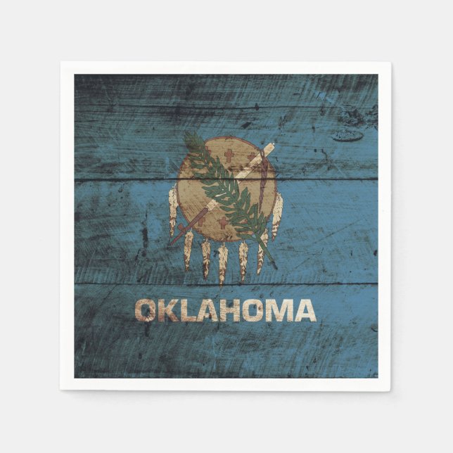 Oklahoma Statlig flagga på Old Wood Grain Pappersservett (Framsidan)