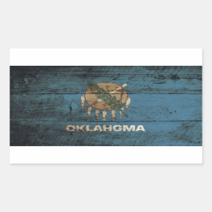 Oklahoma Statlig flagga på Old Wood Grain Rektangulärt Klistermärke