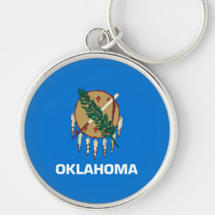 Oklahoma Statlig flagga Rund Silverfärgad Nyckelring
