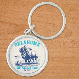 Oklahoma The Sooner State - Bison Art Design Rund Silverfärgad Nyckelring