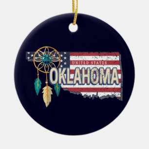 Oklahoma United Stater Retro Karta Vintage USA Julgransprydnad Keramik