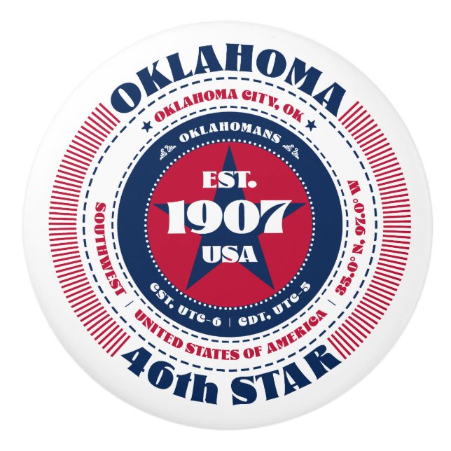Oklahoma US State Rött vitt blått Typography Knopp (Framsidan)