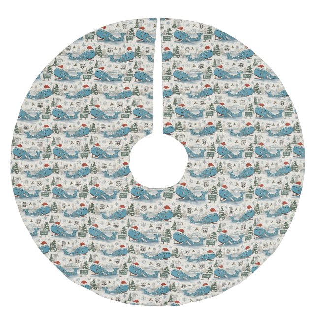Oklahoma Valtradition med julgran och val Julgransmatta Borstad Polyester (Framsidan)
