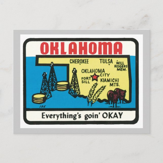 Oklahoma Vintage Label Vykort (Framsida)
