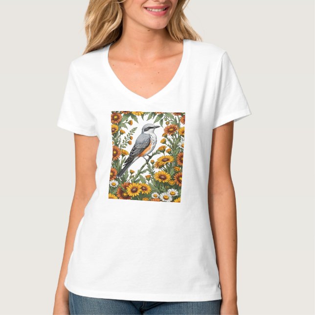 Oklahoman Flycatcher Bird, omringad av Gaillardia T Shirt (Framsida)