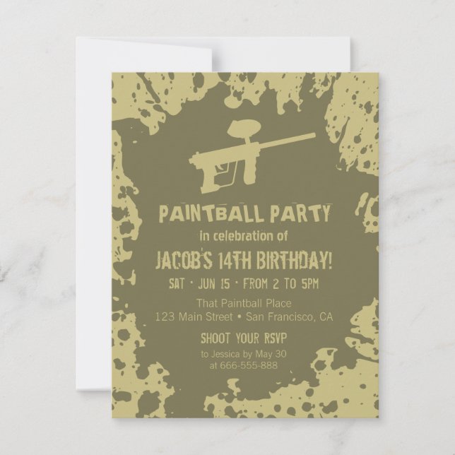 Oklart stänk paintball födelsedagsinbjudan inbjudningar (Framsida)