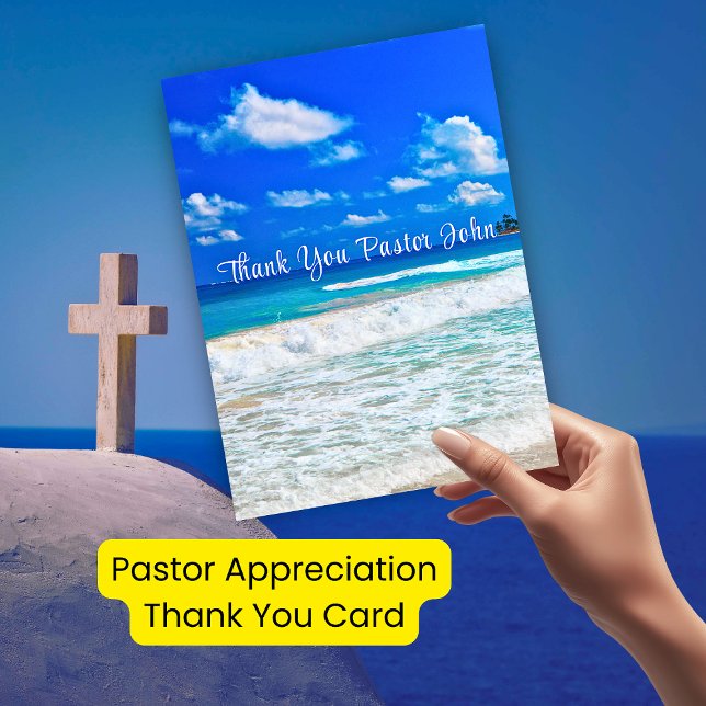 Ökning av havets blåa Vinkara pastor Tack Kort (Ocean Blue Waves Pastor Appreciation Thank You Card)