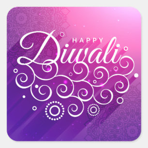 Ökning av Lila blomstrande ornament Lycklig Diwali Fyrkantigt Klistermärke