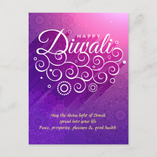 Ökning av Lila blomstrande ornament Lycklig Diwali Vykort