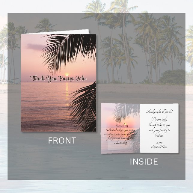 Ökningen av pastor i Träd vid havsområdet - Handfl Tack Kort (Ocean Palm Tree Pastor Appreciation Thank You Card)