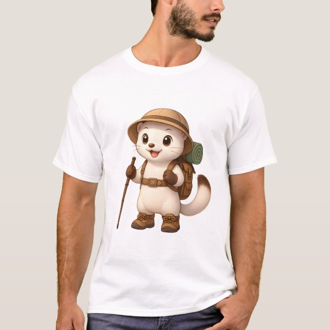 Okojo Adventure T-Shirt – Kawaii Japanese Stoat (Framsida)