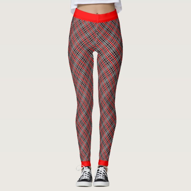 Okonventionell röd vit och svart PLAID Leggings (Framsida)