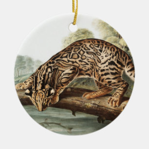 Oktelot, leopard Cat (Felis pardalis) Illustration Julgransprydnad Keramik