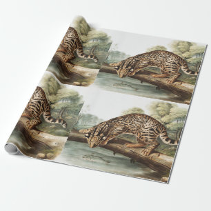 Oktelot, leopard Cat (Felis pardalis) Illustration Presentpapper