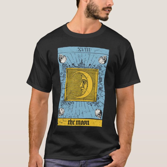 Oktkult Baphomet-Tarot-kort Måne Djävulen Gothic V T Shirt (Framsida)