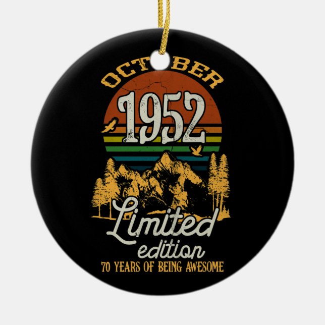 Oktober 1952 Solnedgång 70 år gammal 70:e födelsed Julgransprydnad Keramik (Framsidan)