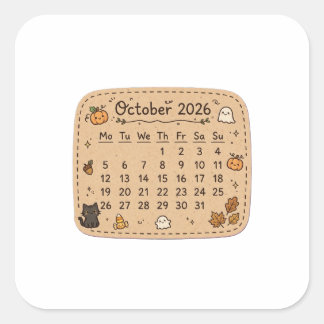 Oktober 2026 Kalendrarsticker | Halloween Fyrkantigt Klistermärke