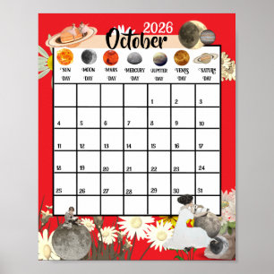 Oktober 2026 Månadskalender Astrologisk Poster