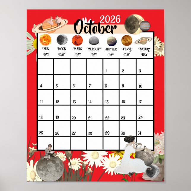 Oktober 2026 Månadskalender Astrologisk     Poster (Framsidan)