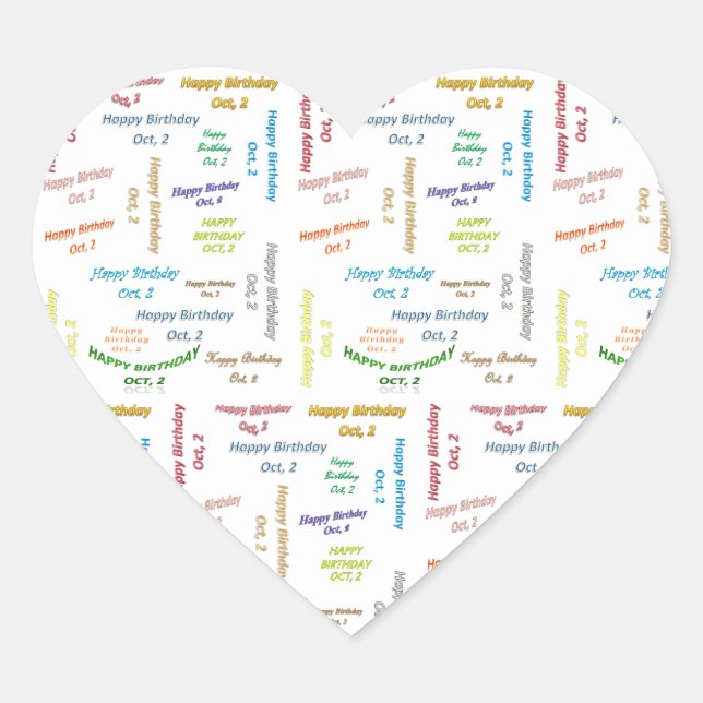 Oktober, 2 födelsedagsetikett hjärtformat klistermärke (Framsida)