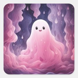 Oktober 31a Halloween Cute Rosa Ghost Fyrkantigt Klistermärke