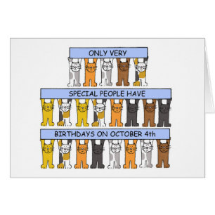Oktober 4e födelsedagen Cute Tecknad Cats Hälsningskort