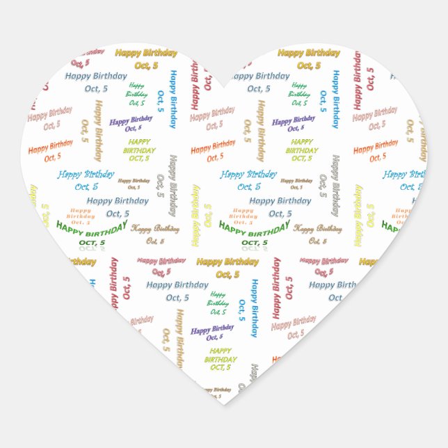 Oktober, 5 födelsedagsetikett hjärtformat klistermärke (Framsida)