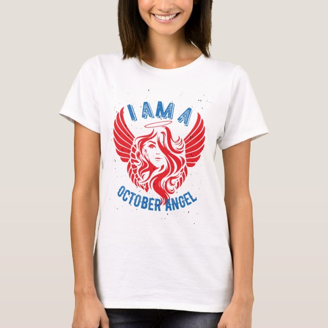 Oktober Angel Birthday T Shirt (Framsida)