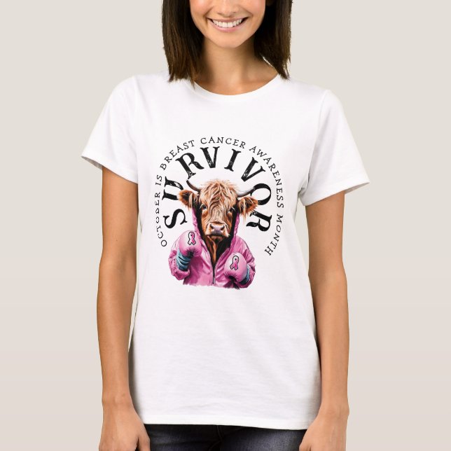 Oktober är Breast Cancer Awareness SURVIVOR T Shirt (Framsida)