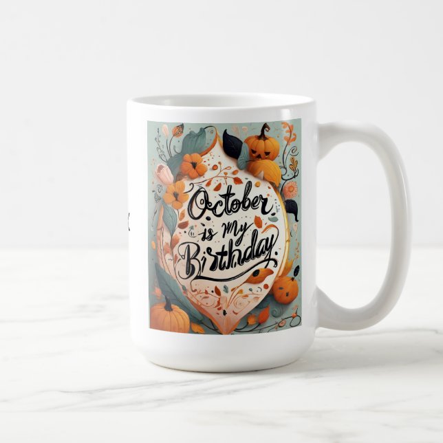 Oktober är Min födelsedagspumpkin Typografi Kaffemugg (Höger)