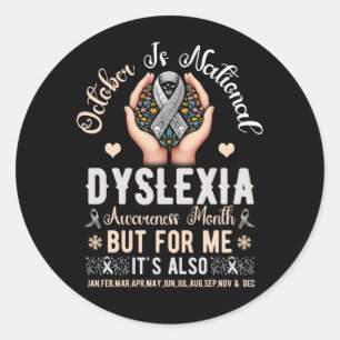 oktober är National Dyslexia Awareness Month Silve Runt Klistermärke