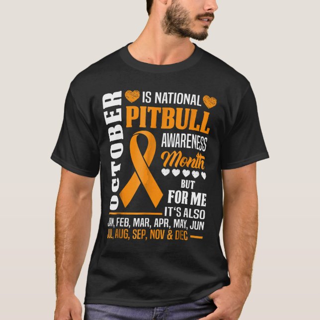 Oktober är Pitbull Awareness Month Shirt Orange Ri T Shirt (Framsida)