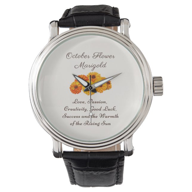 Oktober Birth Month Flower Marigold Elegant Armbandsur (Framsida)
