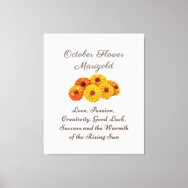 Oktober Birth Month Flower Marigold Elegant Canvastryck (Framsida)