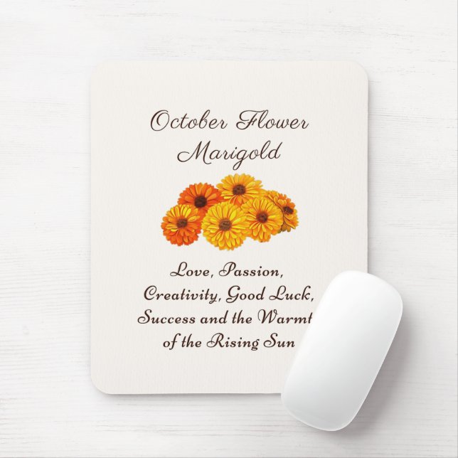 Oktober Birth Month Flower Marigold Elegant Musmatta (Med mus)