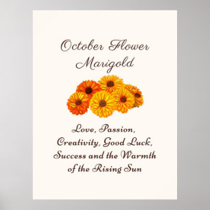 Oktober Birth Month Flower Marigold Elegant Poster