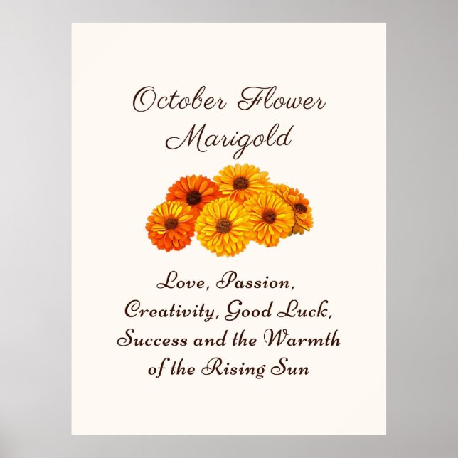 Oktober Birth Month Flower Marigold Elegant Poster (Framsidan)