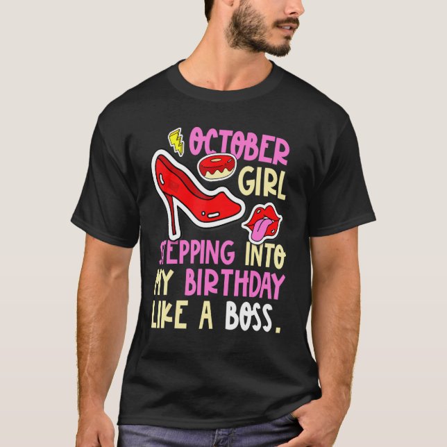 Oktober Birth Month Heels Stepping Birthday L T Shirt (Framsida)