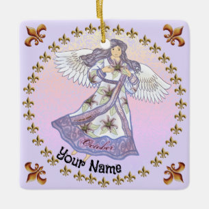 Oktober Birthday Angel-födelsedagskalender anpassn Julgransprydnad Keramik
