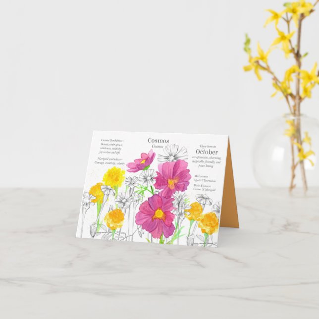 Oktober Birthday Cosmos Marigold Birth Month Kort (Gul blomma)