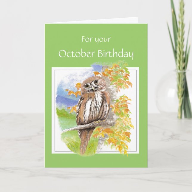 Oktober Birthday, Fall Uggla Bird Kort (Framsida)