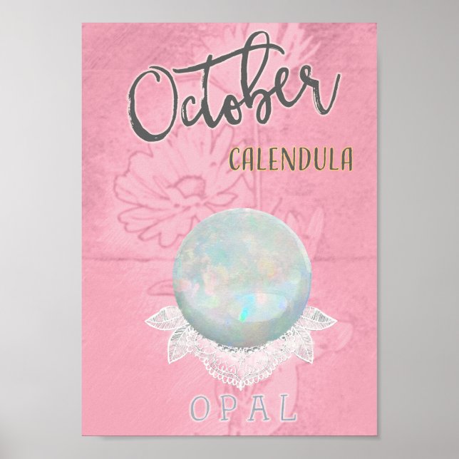 Oktober Birthday Flower och Birthstone Poster (Framsidan)