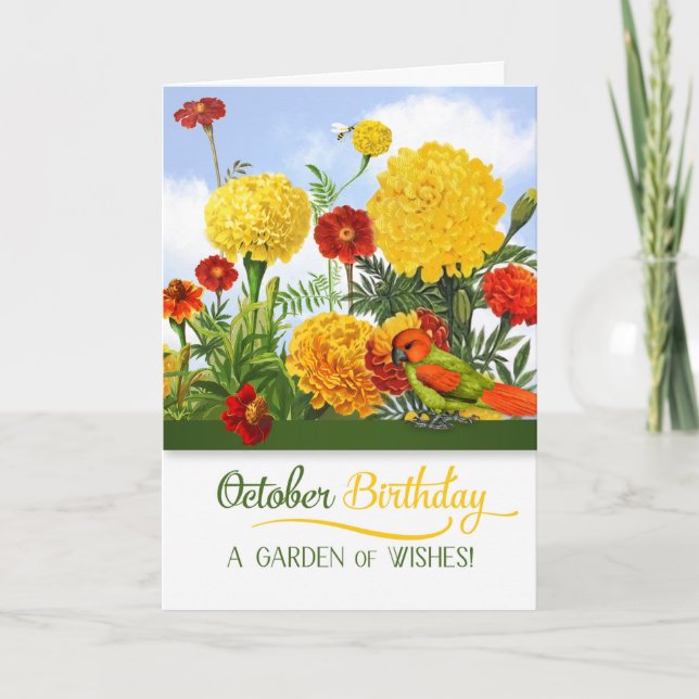 Oktober Birthday Marigold Garden Kort (Framsida)
