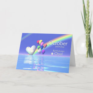 Oktober Birthday Opal Heart Kort
