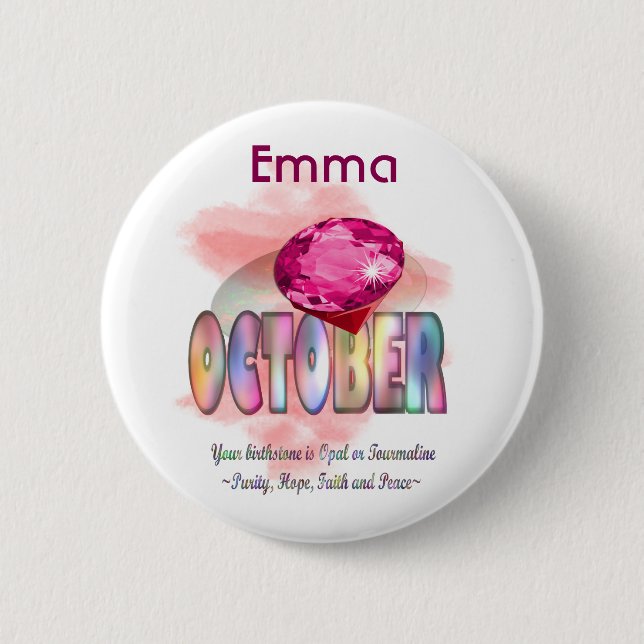 Oktober Birthstone bilddesign och menande Knapp (Framsida)