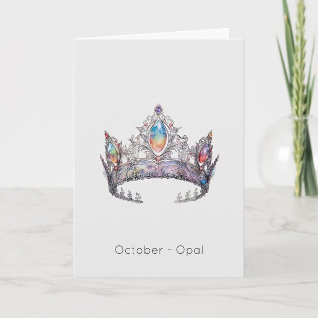 Oktober Birthstone Opal Krona Birthday Card Kort (Framsida)