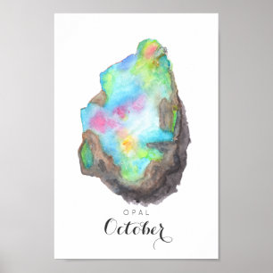 Oktober Birthstone - Opal Watercolor POSTER