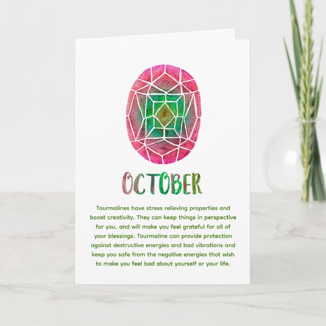 Oktober Birthstone Watercolor Tourmaline Birthday Kort (Framsida)