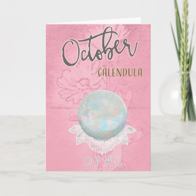 Oktober calendula- och Opalfödelsedag Kort (Framsida)